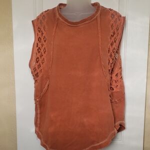 Free People Rust Lace Muscle Tee